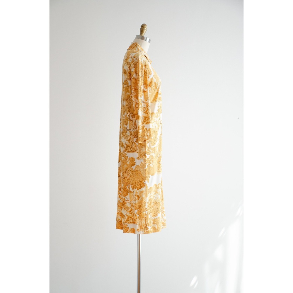 baroque vintage nightgown 70s white yellow toile patterned silky dress - Picture 5 of 7